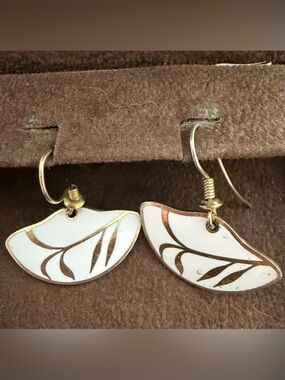 White and Gold Leaf Enamel Drop Earrings